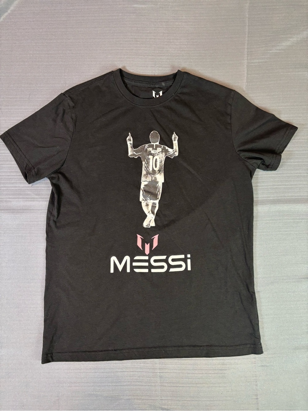 Messi Graphic Soccer T-Shirt Black Short Sleeve Tee Size Small